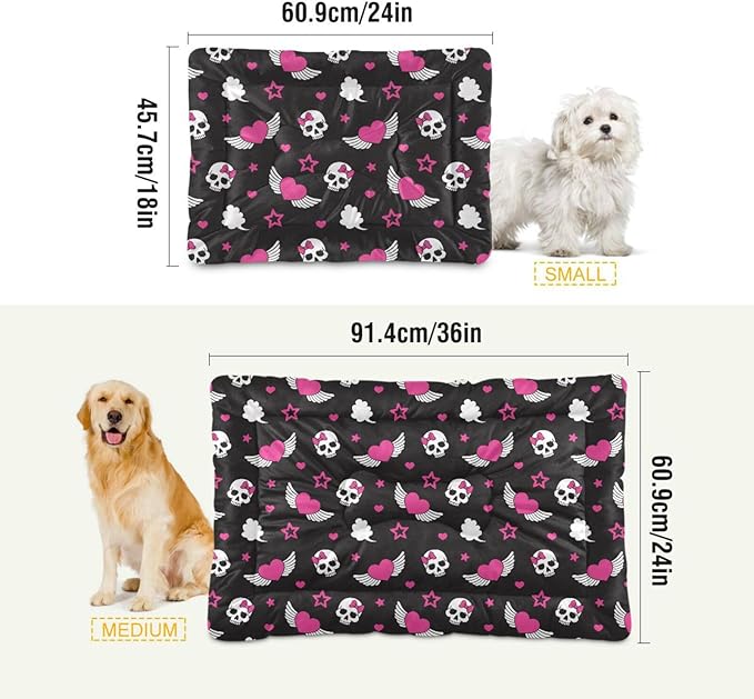 Skull Wings Heart Pet Bed Cute Dog Bed Mat Absorbing Non Slip Pad Pet Sleeping Mat for Small, Medium, and Large Dogs Puppy Cat 24 in x 18 in