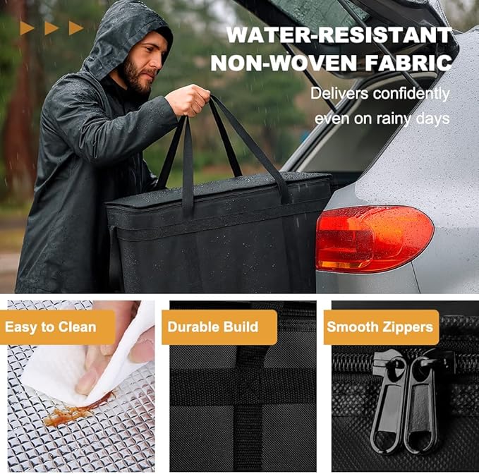 mosago Insulated Food Delivery Bag - Reusable Thermal Cooler Grocery Bags for Catering & Delivery, Pizza Carrier for Events, Large Capacity Bag Keeps Food Hot/Cold for Shopping, Commercial (with Base)