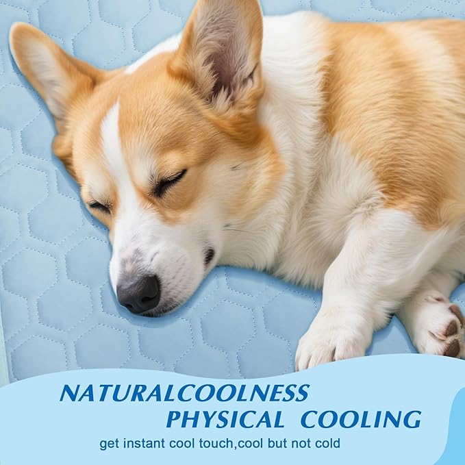 Cooling Mat for Large Dogs, Thick Breathable Dog Cooling Mat Q-MAX>0.45, Cooling Bed Chill Cool Fiber & Non-Slip Bottom Cold Crate Pad Kennel Bed for Dog Puppy and Cat, Non-Toxic, Foldable & Washable