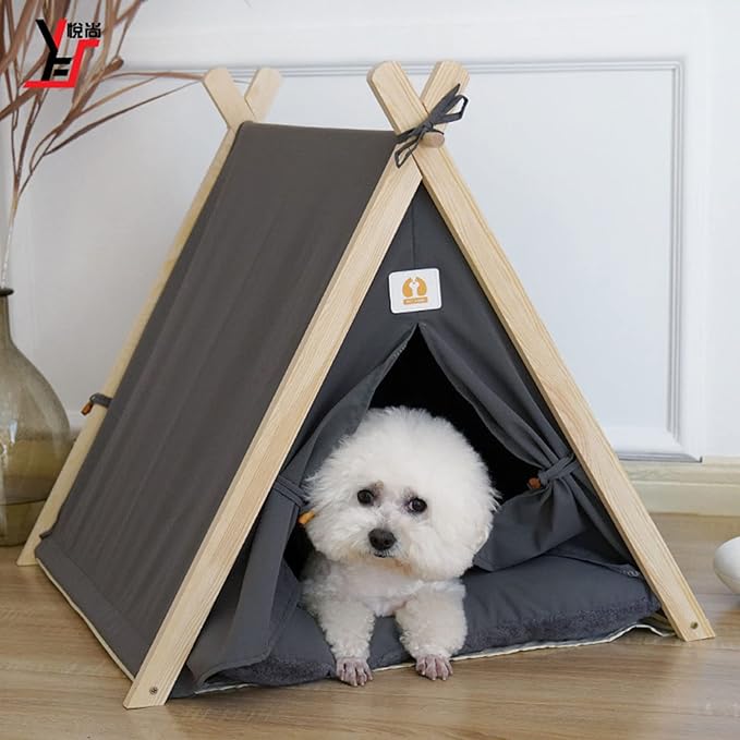 Pet Teepee Tent, Soft Large Space Portable Universal Pet Tent Bed, Cat Sleeping Bed, Cat Nest, Pet Mat beds Furniture, Pet Bed for Dogs Cats Resting Playing(Grey)