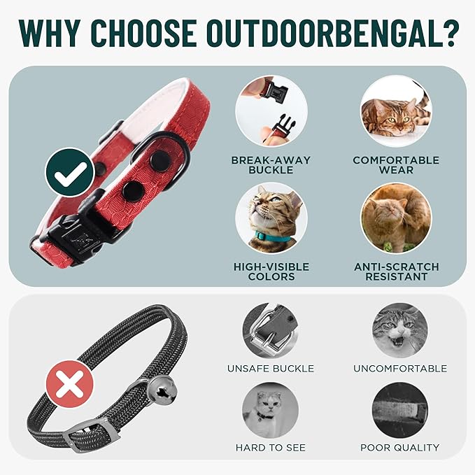 OutdoorBengal Black Breakaway Kitten Collar - Ultra Safe Quick Release Cat Collar for Small Kittens Under 6 Months – Soft-Padded, Lightweight, Adjustable, Thin and Comfortable, No Bell (Black, Kitten)
