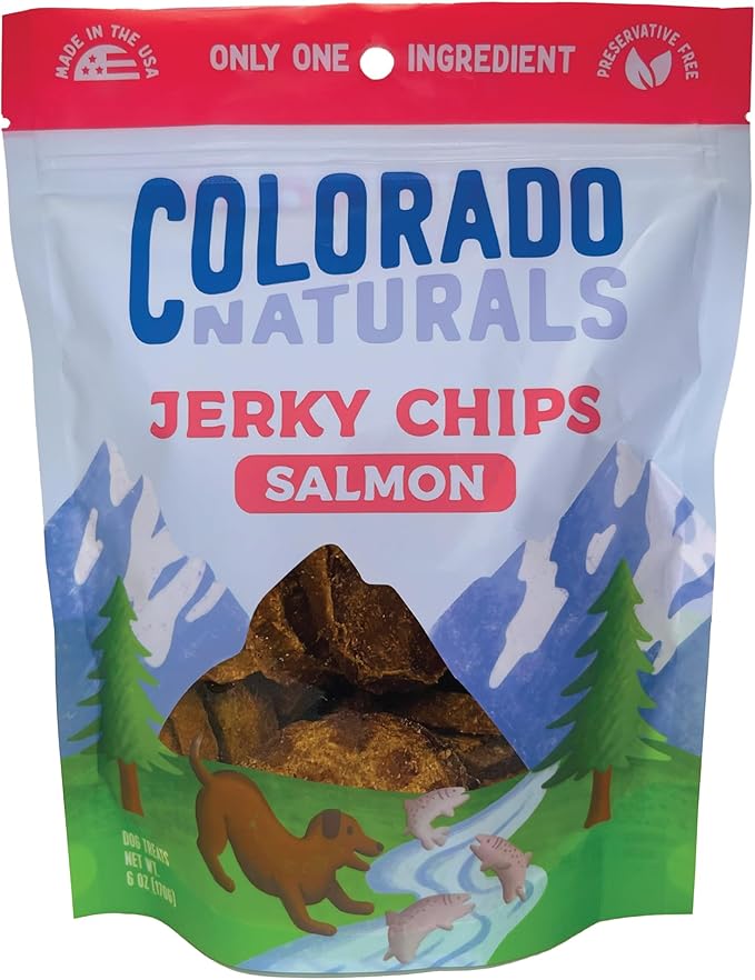 Colorado Naturals Salmon Jerky Chips Dog Treats, 6 oz – All-Natural, Made in USA, No Fillers or Preservatives – Wild Alaskan Caught, Rich with Omega-3