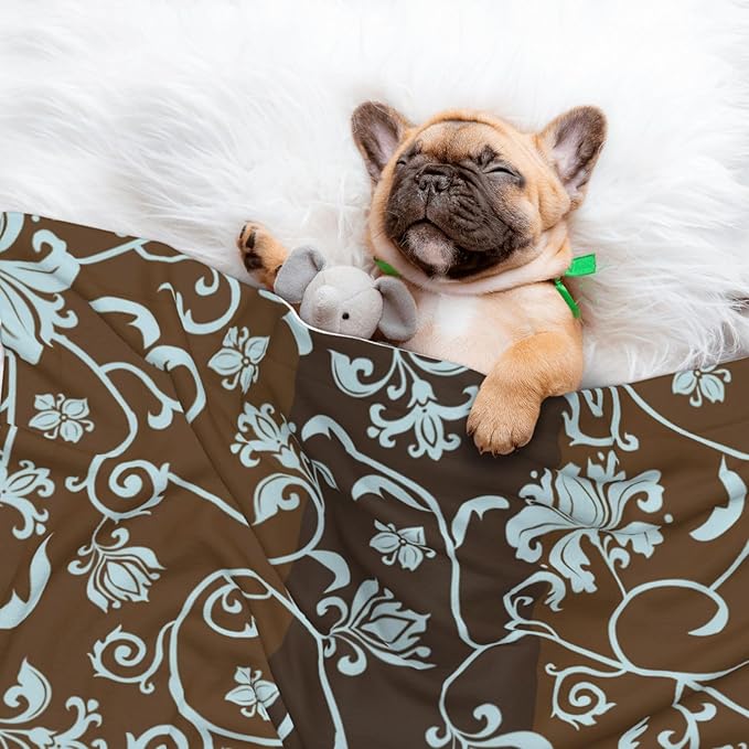Vintage Floral Blanket for Dog Cat - Retro Light Blue Flower Throw Blanket 23x16 Pet Blanket for Couch Sofa Bed