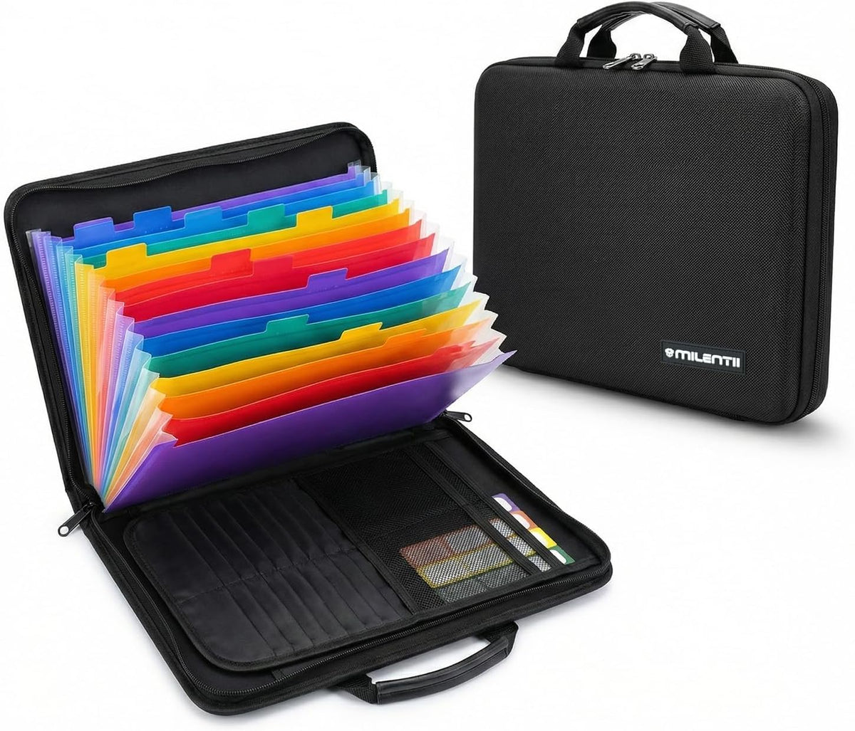 Fireproof Document Bag with Lock & Waterproof File Organizer, Portable Safe Box with 13 Pockets Accordion File Folder, Combination Lock Bag with Handle, Hard-Rubber Briefcase for Home, Office & Travel