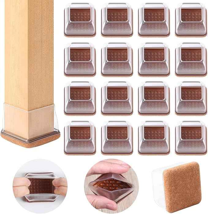 Ezprotekt 24 Pcs Clear Square Chair Leg Floor Protectors