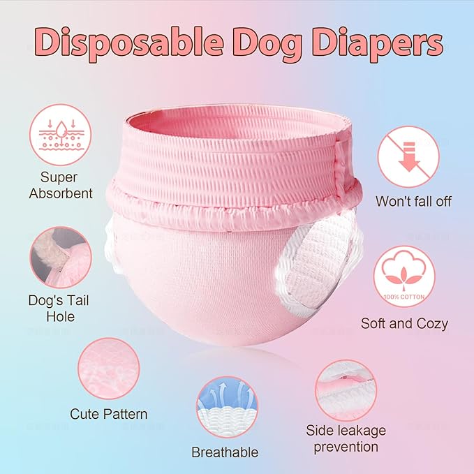Ambreview Disposable Dog Diapers Female, Just Pull It Up, Doggie Diapers for Female Dogs, Strong Absorbency | Leak Proof, for Dogs in Heat | Elderly | Disabled, L 30 PCS