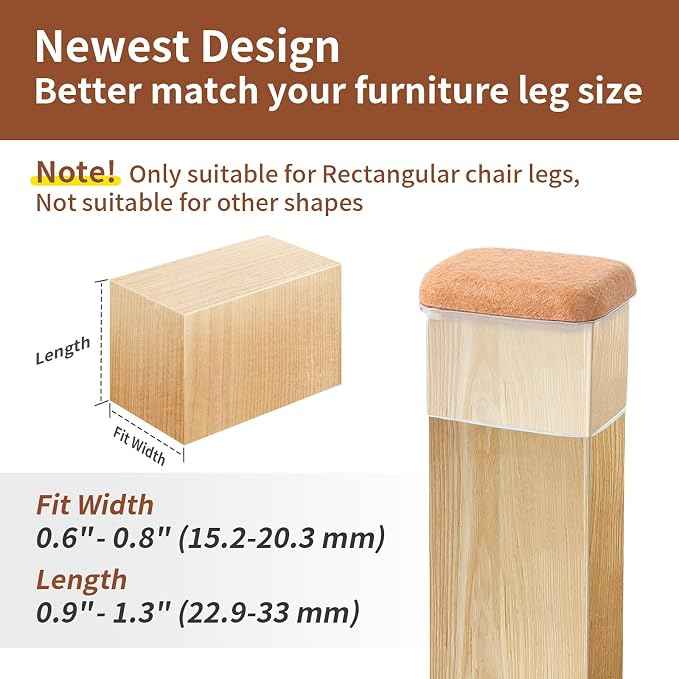 Ezprotekt 24 Pcs Rectangle Clear Felt Chair Leg Floor Protectors Caps
