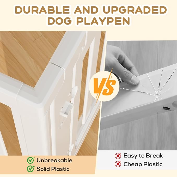 Clear Dog Play Pen,Pet Playpen with Door,Easy to Clean and Install Puppy pens for Both Indoor and Outdoor use (White, 30.3 inch Height, 8 Panels)