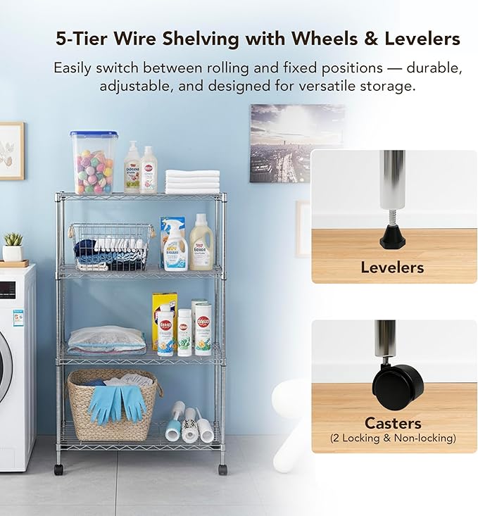 Heavy Duty 4 Tier Wire Shelving Unit Storage Rack, Metal Shelves Utility Organizers, Organization Units for Products, Plant, Pantry, Garage, Laundry Durable Shelf Stand, Chrome, 14"W x 30"L X 48"H