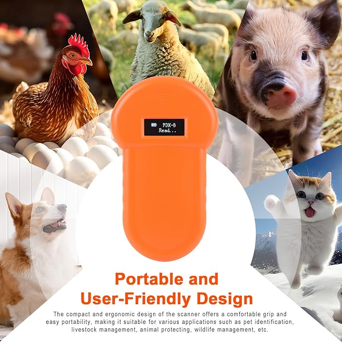 EVGATSAUTO Pet Microchip Reader, Rechargeable Animal Scanner 134.2kHz with OLED Screen for Dogs Cats Pigs Cows Sheep Horses