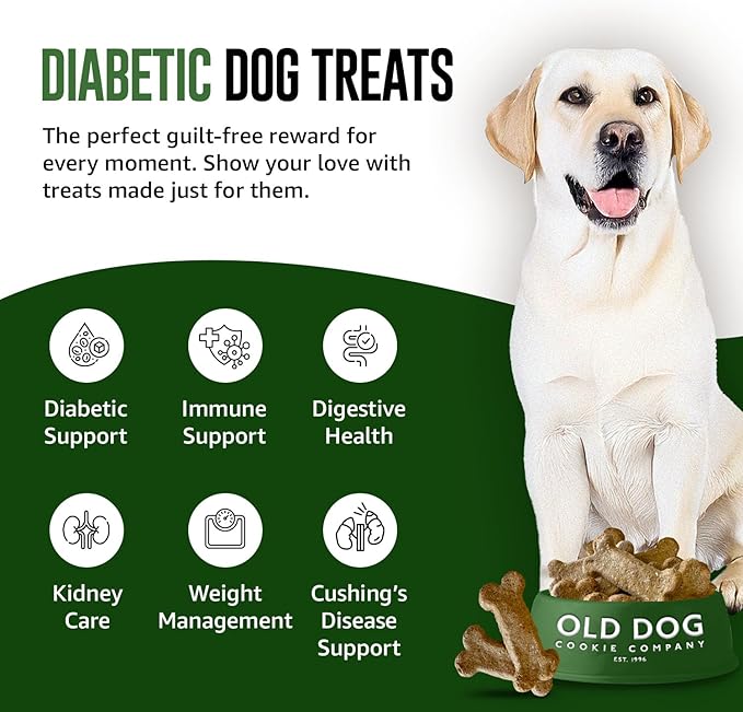 Old Dog Cookie Company All Natural Diabetic Dog Treats – Vet Approved Dog Snacks | Best Healthy Chews for Dogs, Top Treat for Dogs | Low Glycemic, Supports Healthy Blood Sugar | 10 oz