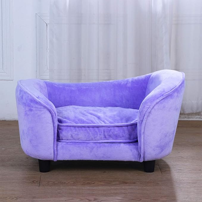 Getifun Pet Bed Sofa, Velvet Couch with Removeable Washable Cushion for Small Dog Cat (Purple)