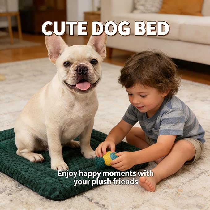 Dog Bed Mat, Reversible, Soft and Breathable Kennel Pad, Durable Crate Bed for Small, Medium, and Large Dogs and Cats (Green, S(24"*16"*1.2"))