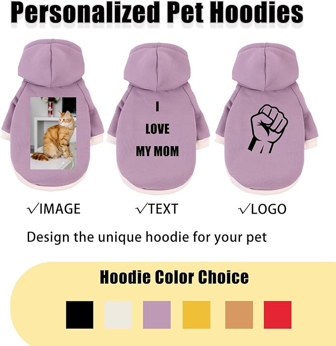 Custom Dog Hoodie, Personalized Sweatshirt with Photo Text Name Logo, Customized Hooded Sweater for Small Medium Large Dogs & Cats (Purple, XXXXX-Large)