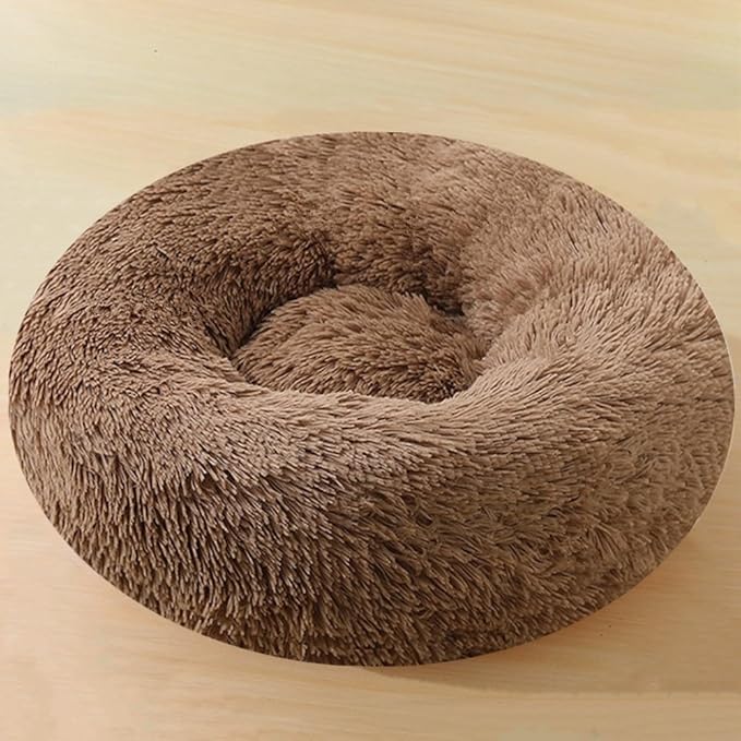 Donut Dog Bed Cat Bed, 20 Inch Round Fluffy Dog Beds for Small Dogs and Cats, Anti-Anxiety Donut Dogs Cuddler Bed, Washable Pet Bed for Medium Cats (Coffee)