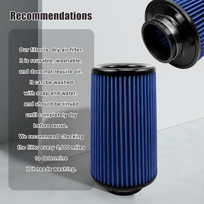 RYANSTAR RACING 76mm 3" High Flow Round Tapered Cone Cool Air Filter Cleaner