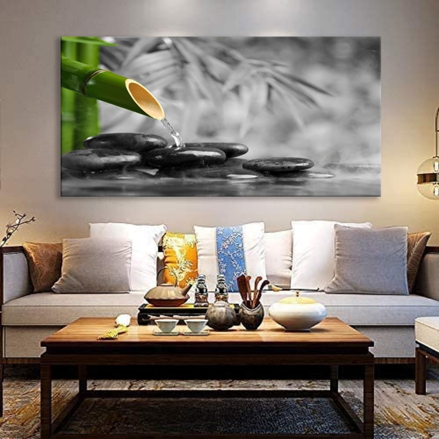Yxbhhym Black and White Zen Canvas Wall Art Green Room Décor Stone Meditation Painting Zen Poster Prints Large Pictures for Living Room Wall Decoration Office Bedroom Wall Décor Framed Art