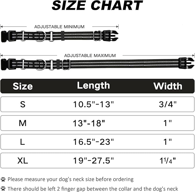 Martingale Dog Collar, Adjustable Nylon Reflective Collar with Buckle No Pull Dog Collar for Small Medium Large Dogs (Black L)