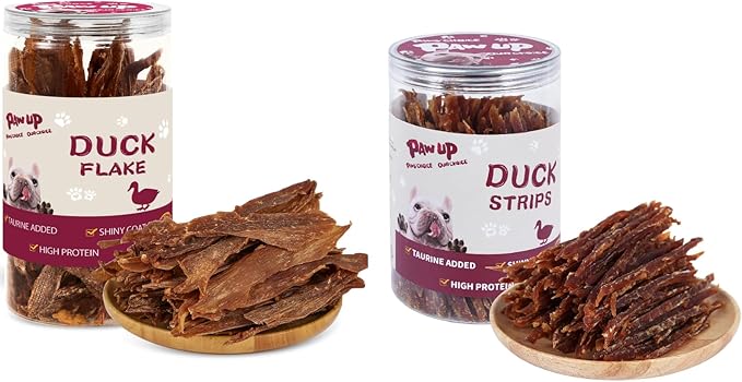 PAWUP Dog Treats Duck Jerky Chip Flakes &Duck Strips, High Protein Dog Training Rewards, Rawhide-Free, Gluten-Free