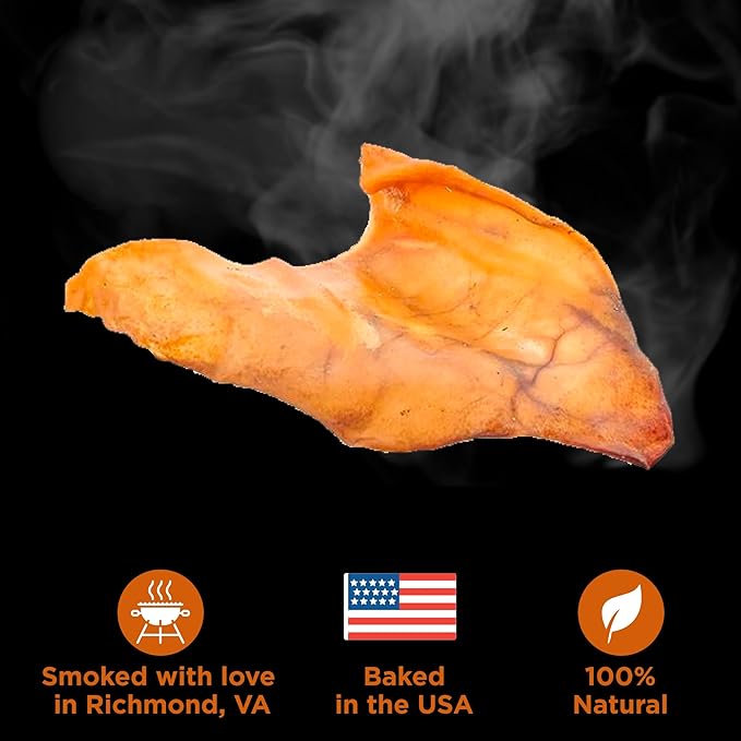 Best Bully Sticks Hickory Smoked Whole Pig Ears - 12 Count (Pack of 1) - No Additives, 100% Pork, Great for Small or Large Breeds