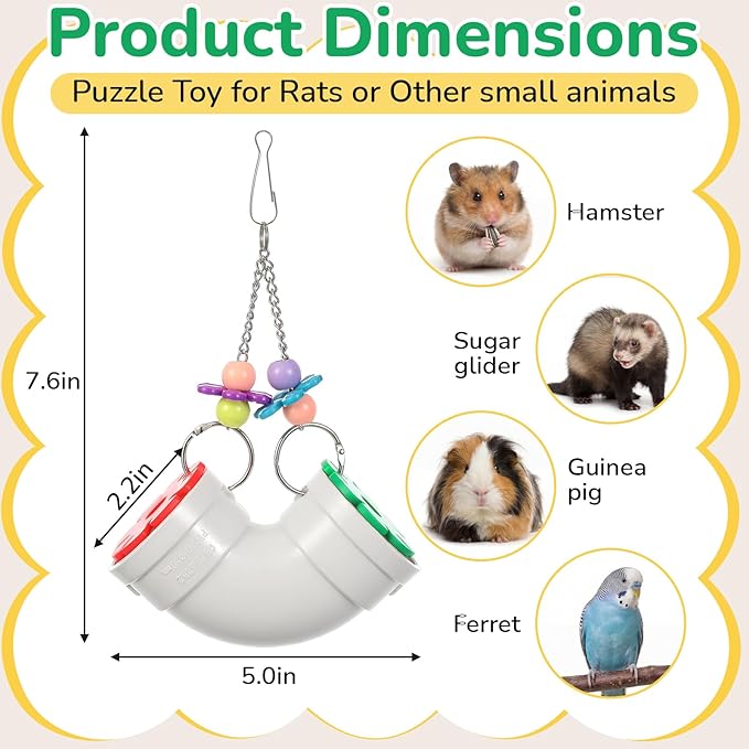 Shappy 2 Pack Rat Enrichment Toys Hanging Foraging Feeder, Interactive Treat Puzzle with Wide Opening Lid, Slow Feeding Cage Accessory for Rats, Hamsters, Guinea Pigs