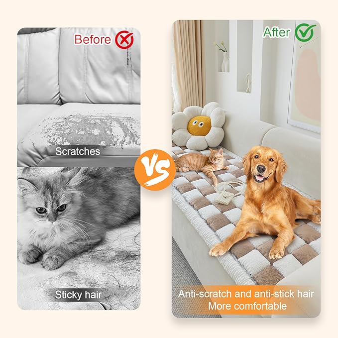 Dog Couch Cover for Washable, Non-Slip Plaid Square Sofa Cushion Protector, Soft, and Multi-Functional Pet Friendly Sofa Cover for Cats Dogs (27.6x70.9 inch,DarkCoffee)
