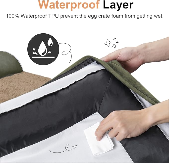 Large Dog Bed Orthopedic Washable: Extra Large Sized Beds for Jumbo Dogs Egg Crate Foam Sofa Couch Waterproof Removable Cover - Dark Green