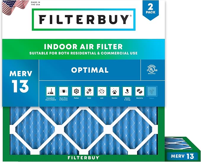 Filterbuy 19x19x1 Air Filter MERV 13 Optimal Smoke & Allergy Defense,