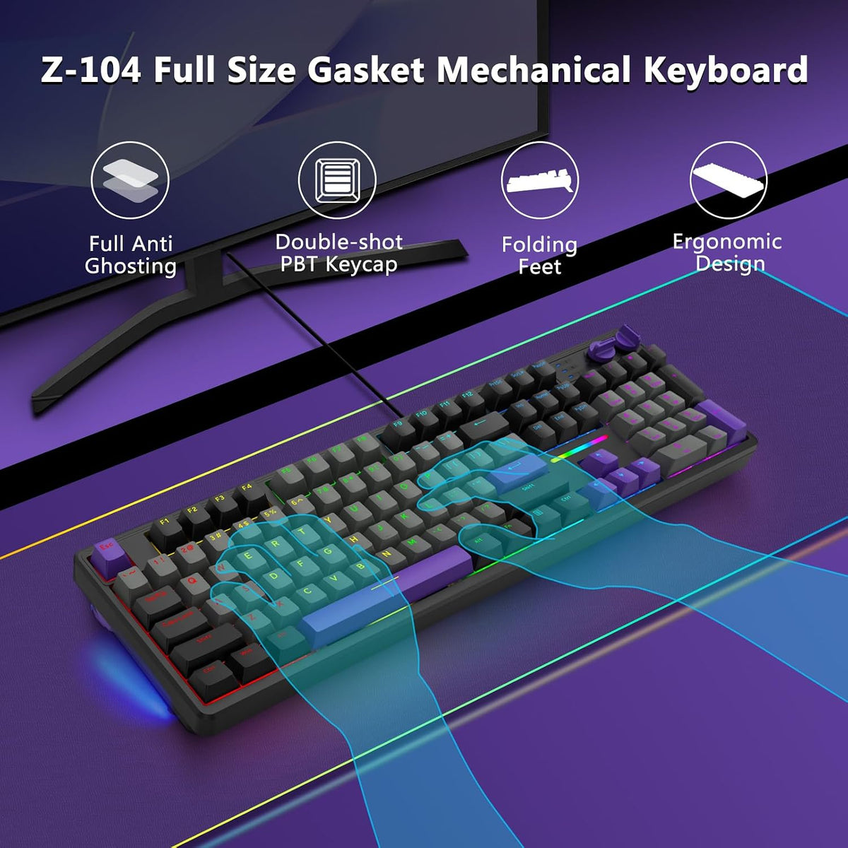 E-YOOSO Wired Creamy Mechanical Keyboard, Led Backlit for PC/Mac, Black
