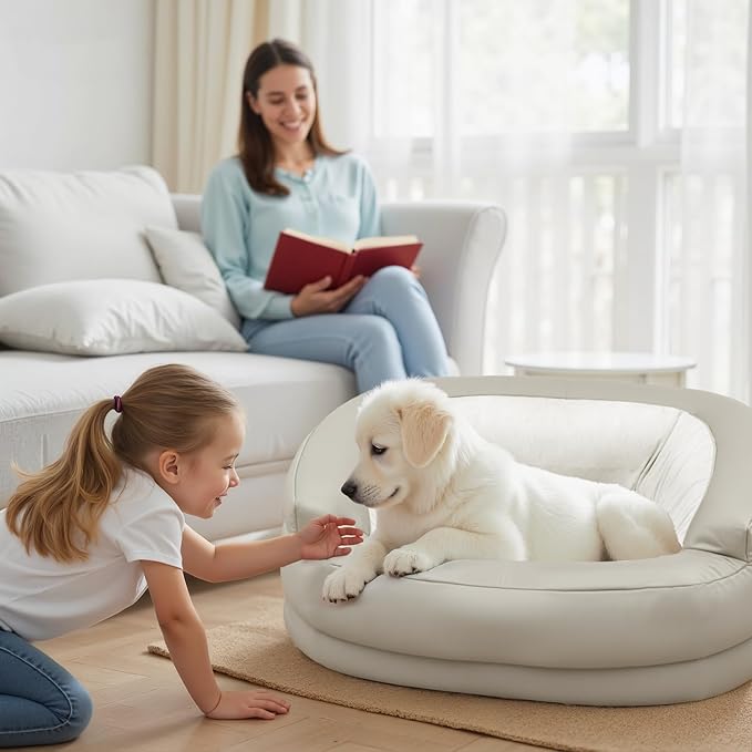 Dog Couch, Dog Sofa Bed for Medium to Large Dogs up to 60Lbs,Dogs Beds with High- Walled Deep Enclosure Design, Pet Couch with Removable Washable Cover & Non-Slip Bottom, Beige