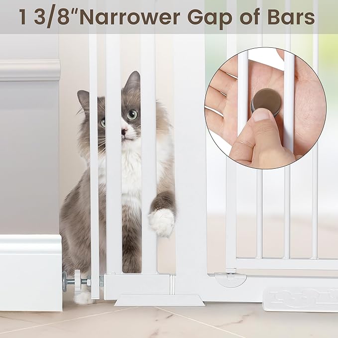 59” Extra Tall Pet Gate, Durable Metal Cat Gate with Double Safety Lock & Walk Thru Door - Self Closing/Stay Open/Open Both Ways, Pressure Mounted Dog Gate for Indoor Stairs, Doorways, Hallways