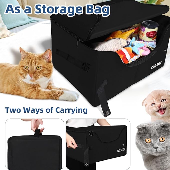 Petskd Portable Travel Litter Box for Cats with Lid and 10 pcs Liner Bags, Light Weight, Leak-Proof and Higher Sides for Road Trips, Hotel Stays, Car Travel(Black)