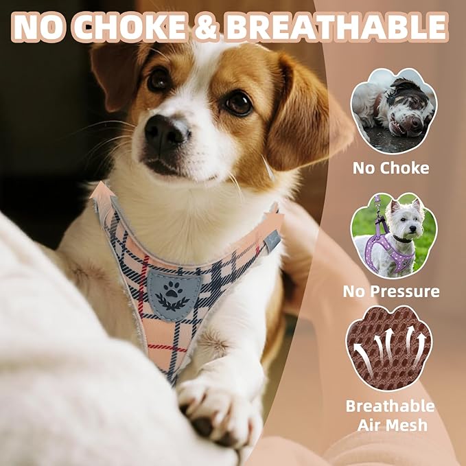PAWCHIE Dog Harness and Leash Set, Step in No Pull Soft Pet Harness, Reflective Adjustable Puppy Vest for Small Medium Dogs Cats, No Choke Harness Vest with Poop Bag Holder for Walking,Running,Beige M