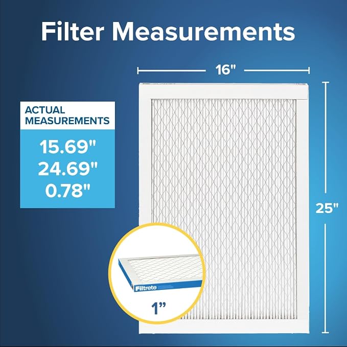 Filtrete 16x25x1 AC Furnace Air Filter, MERV 13, MPR 1900, Premium Allergen