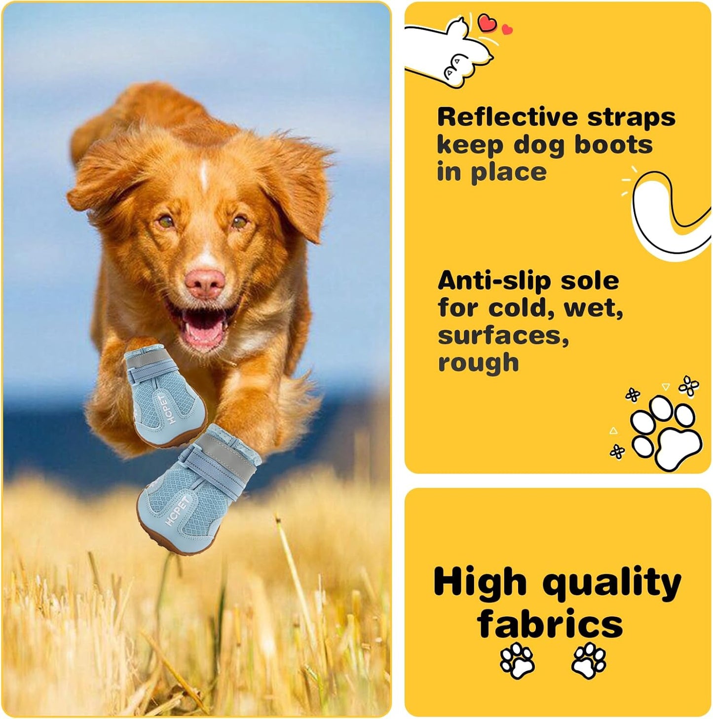 Hcpet Dog Shoes, Dog Boots for Small Dogs, Breathable Medium Dog Booties Paw Protector for Summer Hot Pavement, Winter Snowy Day, Outdoor Walking, Indoor Hardfloors Anti Slip Sole Blue Size 5