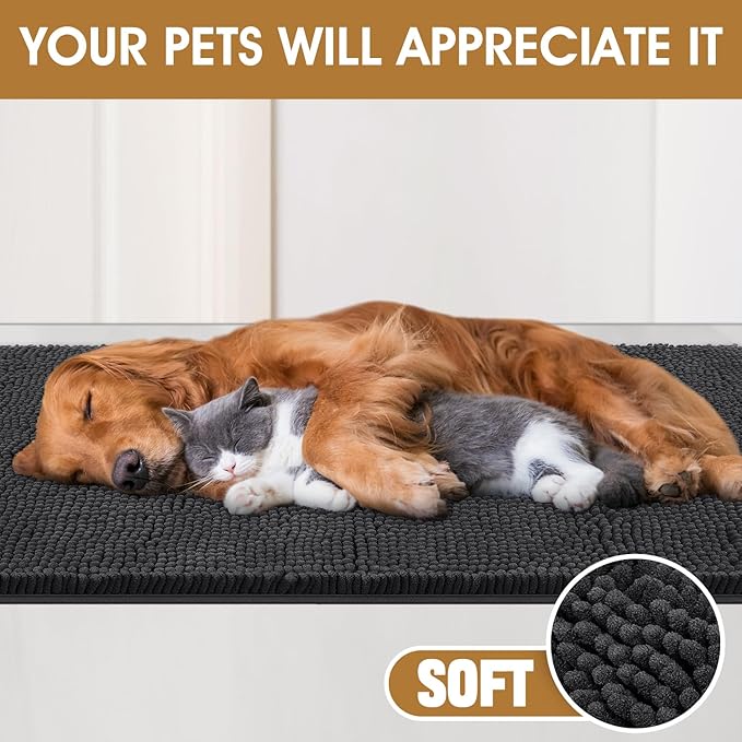 IM HOME 4 Pieces Muddy Door Mats for Dogs, Chenille Absorbent Pet Mats, Quick Dry, Trap Dirt Non Slip Heavy Indoor Doormat Soft Dog Bed Mat Front Inside Door Mat for Indoor Outdoor Entrance,Dark Grey