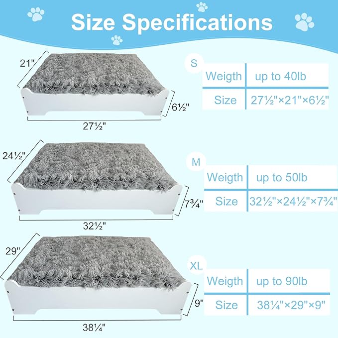 Medium Elevated Wooden Dog Bed Frame with Cushion, Raised Dog Couch Sofa 32½”x 24½” Up to 50lbs