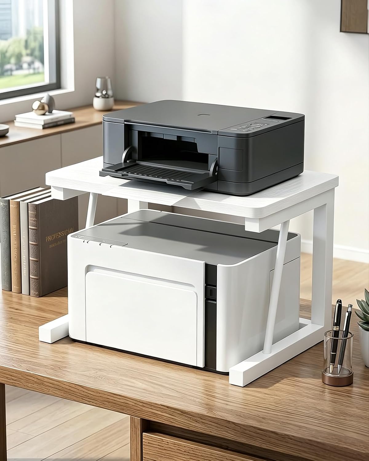 2-Tier Desktop Printer Stand, 22.5 x 14.8 x 15 in, White