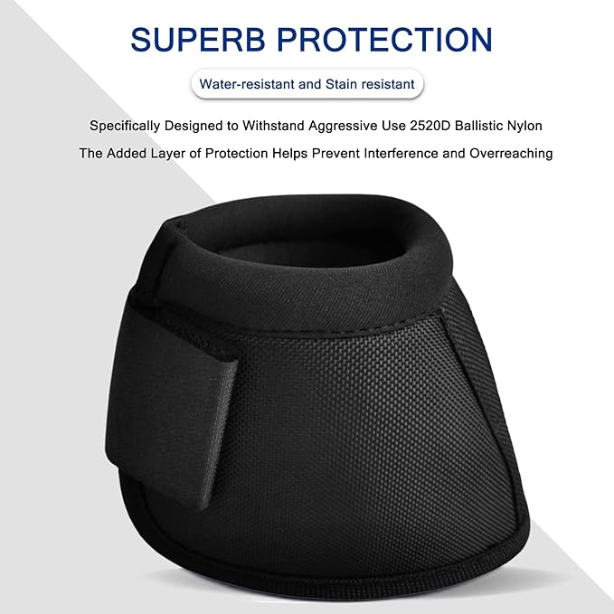 Equine Ballistic Overreach Bell Boots - No-Turn Horse Hoof Protection Boots (Sold in Pairs) - Black, Large