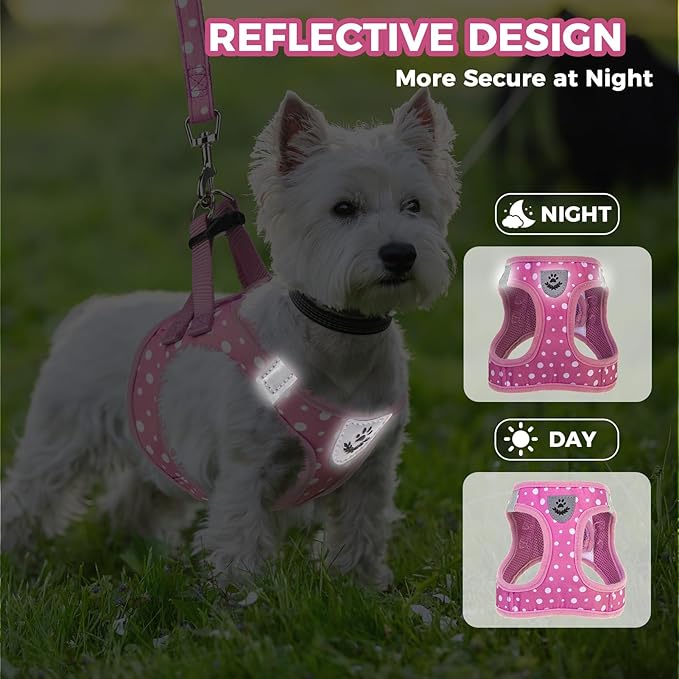 PAWCHIE Dog Harness and Leash Set, Step in No Pull Soft Pet Harness, Reflective Adjustable Puppy Vest for Small Medium Dogs Cats, No Choke Harness Vest with Poop Bag Holder for Walking,Running, Pink M