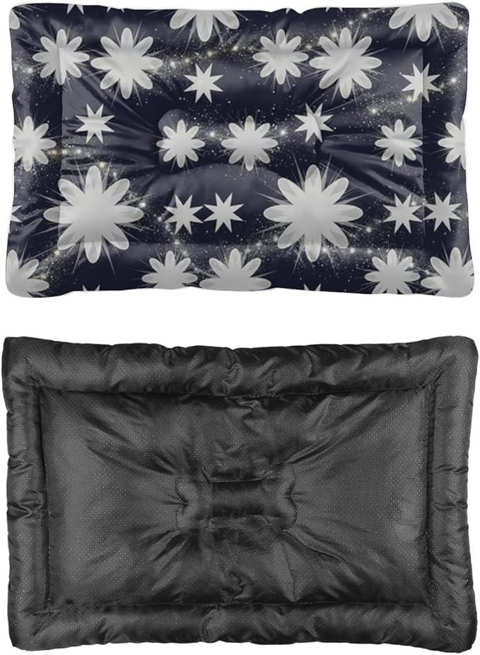 Night Sky Floral Star Burst Dog Bed Furniture Furniture Dog Crate Mat Puppy Pads Crate Beds for Medium Dogs Washable Non-Slip Pillow for Car Bed Mattress Doggy Beds Indoor Outdoor 24X18 Inch