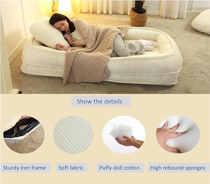 Adjustable 5-Position Human Dog Bed for People, Big Comfy Plush Floor Gaming Lazy Sofa Chair with Pillows & Back Support, Foldable Lounge Loveseat Couch for Living Room Bedroom (White)