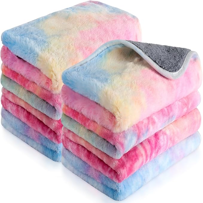 Tudomro 8 Pcs Guinea Pig Blankets Absorbent Washable Animal Fleece Bedding Cage Liners Waterproof Reusable Pet Pee Sleep Mat Pad Cover for Chinchilla Hamster Ferret(Tie Dye,12 x 12 Inch)