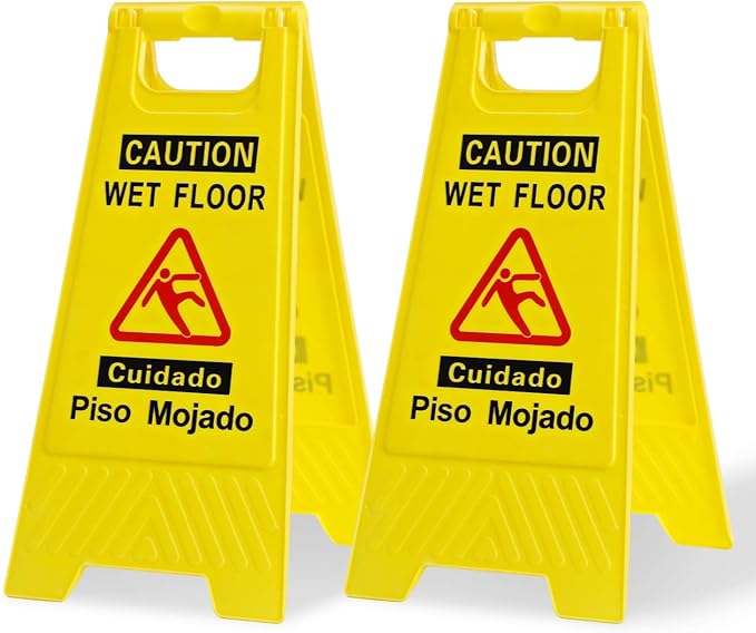 CERLMLAND Caution Wet Floor Sign, Foldable Sturdy Bilingual Double-Sided Safety Warning Signs for Commercial Use, Pool (2-Pack Yellow)