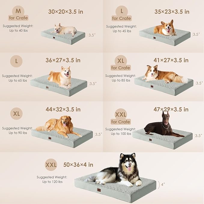 EHEYCIGA Orthopedic XL Dog Beds for Extra Large Dogs with Removable Washable Cover, Greyish Green, 44x32