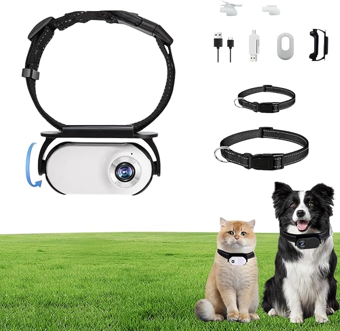 Dog Camera 2.0 Waterproof 1080p Pet Action Camera,Cat Cameras Collar Real Time Feed,Wireless Mini Sport Cam,with 32g Card (White)