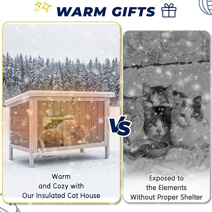 Insulated Outdoor Cat House, Feral cat House for Outside Weatherproof, Removable Bottom, and Lockable Escape Door – Feral Cat Shelter for Winter Protection,30" W × 16.5" D × 14.6" H Interior