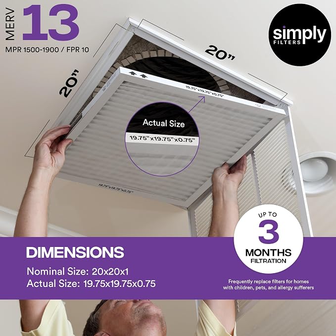 Simply 20x20x1 Air Filter, Merv 13, 4 Pack,