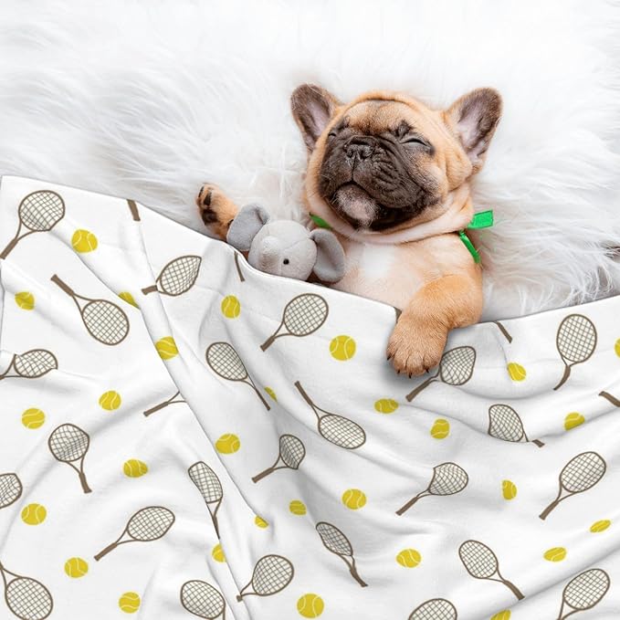 Pet Blanket for Couches and Beds, Tennis Rackets Balls, Reversible Double Sided Plush Design with Soft Bumpy Texture and Smooth Surface, Furniture Protector