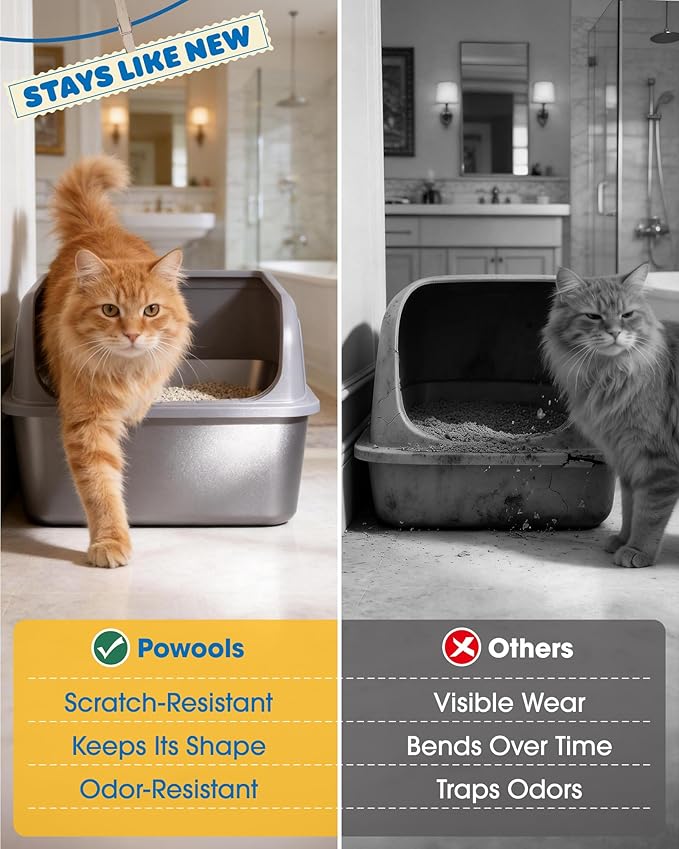 Stainless Steel Cat Litter Box, Metal Litter Box with Scoop, High- Sided, Anti-Leakage Top Entry, Non-Sticky, Easy to Clean, Grey, XL (2 Pack)